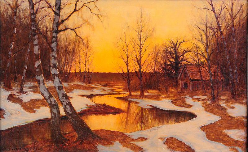 Edward Rosenberg Solnedgang i vinterlandskap oil painting picture
